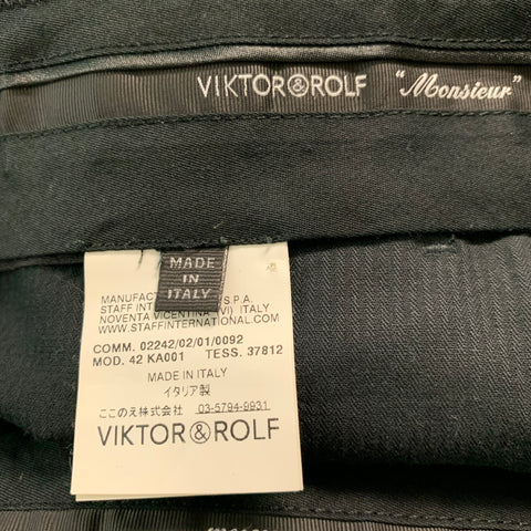 VIKTOR &amp; ROLF Taille 30 Pantalon habillé en laine unie marine Zip Fly