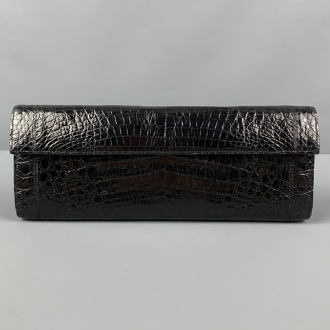 NANCY GONZALEZ Black Textured Crocodile Leather Clutch
