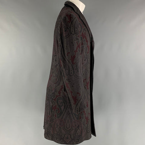 ETRO Size 40 Grey Burgundy Paisley Wool Polyamide Coat