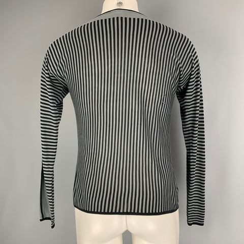 EMPORIO ARMANI Size S Grey Black Stripe Viscose / Silk Long Sleeve Pullover