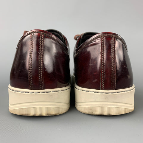 LANVIN Taille 13 Baskets à bout renforcé en cuir verni bordeaux et blanc