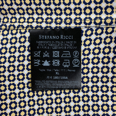 STEFANO RICCI Size XL Gold Black Dots Silk Long Sleeve Shirt