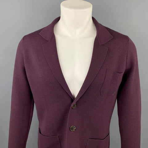 CRUCIANI Size 40 Eggplant Wool Buttoned Notch Lapel Cardigan