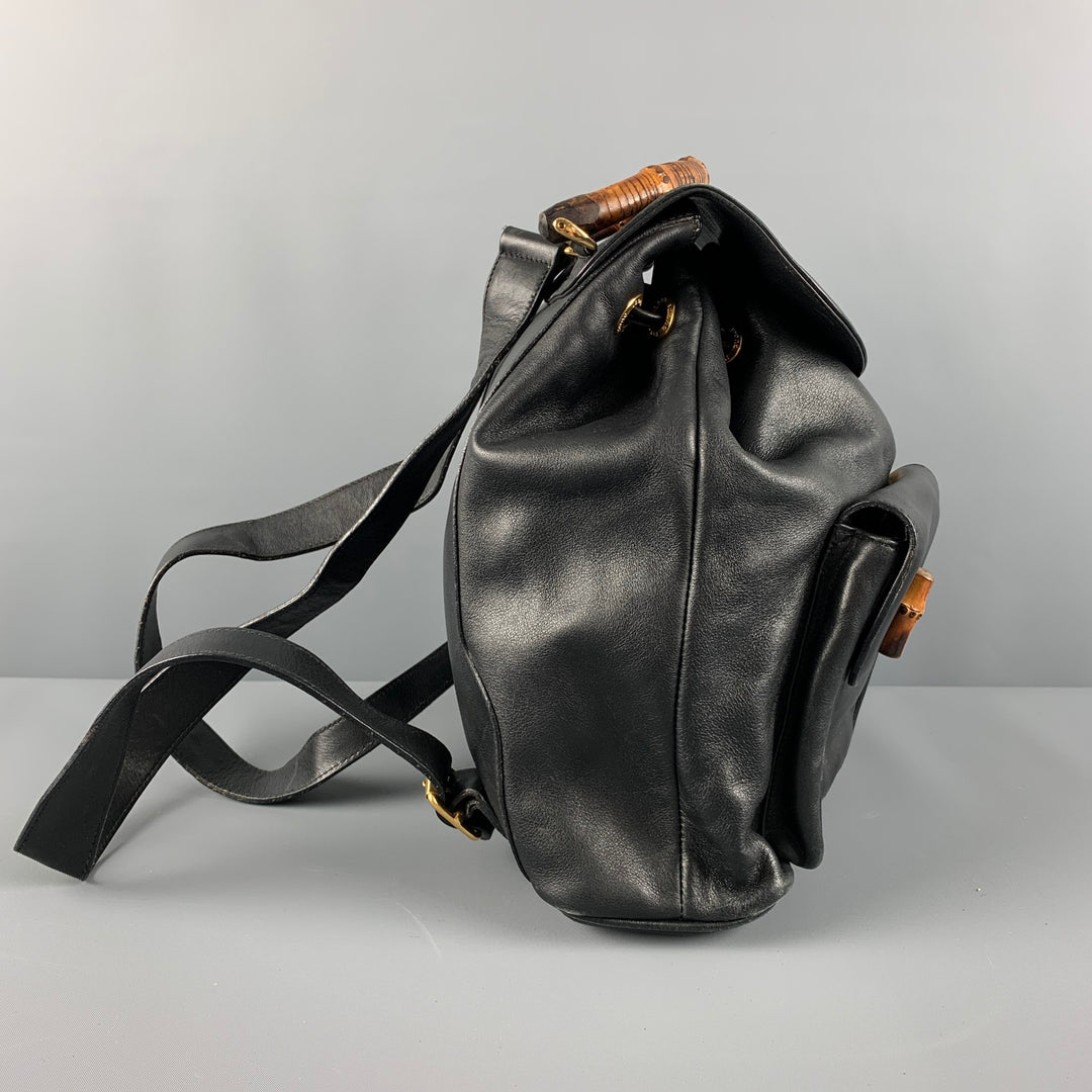 GUCCI Black Leather Bamboo Backpack Handbag