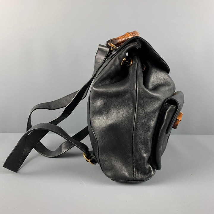 GUCCI Black Leather Bamboo Backpack Handbag