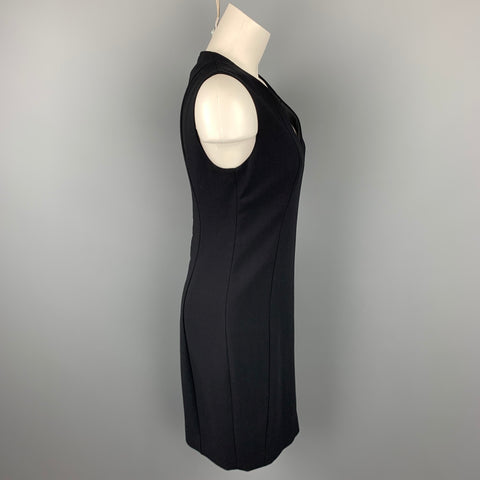 AKRIS Size 6 Black Wool / Nylon V-Neck Shift Dress