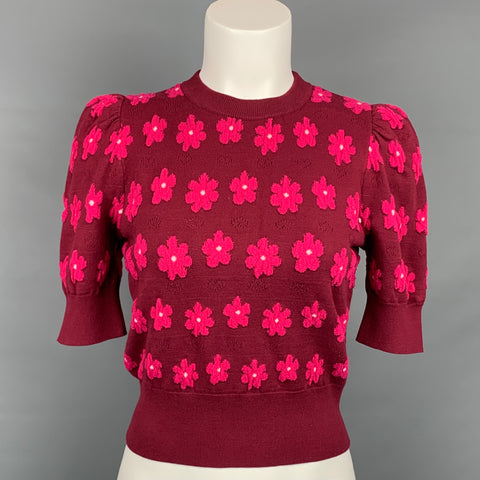 KATE SPADE Size XS Burgundy & Pink Floral Viscose Blend Short Sleeve Pullover