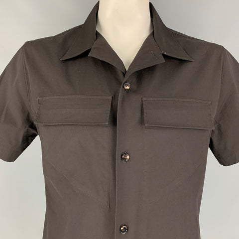 BOTTEGA VENETA Size 43 Black Cotton Short Sleeve Shirt