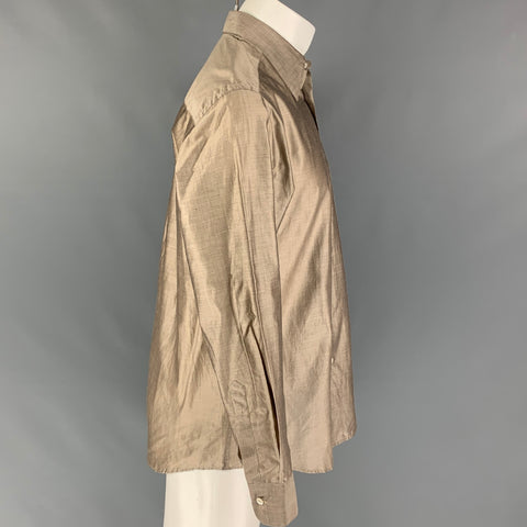 CALVIN KLEIN COLLECTION Size M Tan Cotton Silk Long Sleeve Shirt