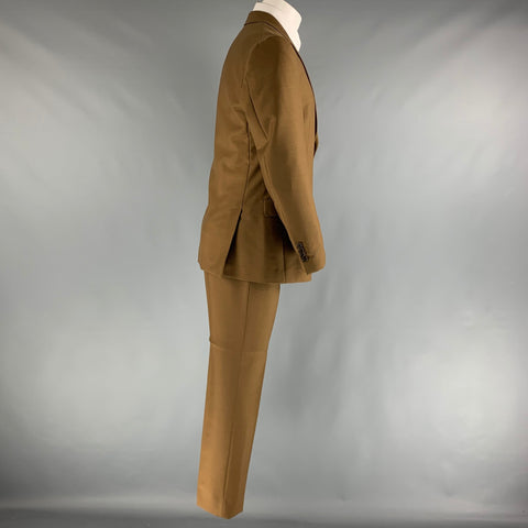PRADA Chest Size 40 Brown Solid Mohair Wool Notch Lapel 30 29 Suit
