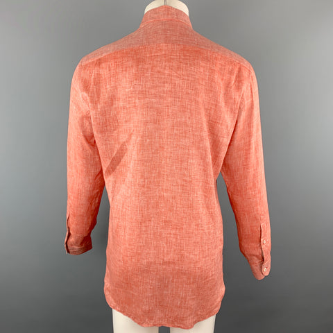 ERMENEGILDO ZEGNA Size S Orange Linen Button Down Long Sleeve Shirt