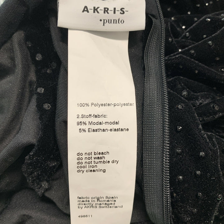 AKRIS Size 8 Black Polyester Beaded Turtleneck Dress Top