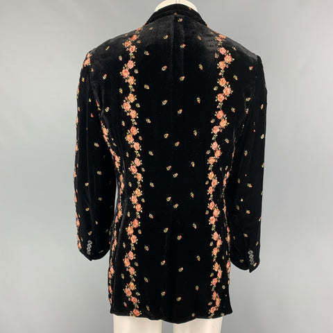 PAUL SMITH Size 42 Black Pink Green Embroidery Rayon Blend Sport Coat