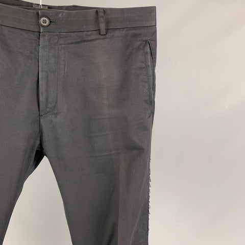 LANVIN Size 32 Black Cotton Blend Raw Edge Casual Pants