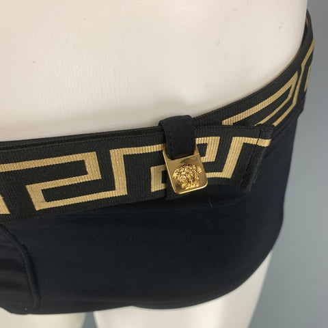 VERSACE Size M Black Gold Polyamide Belted Speedo