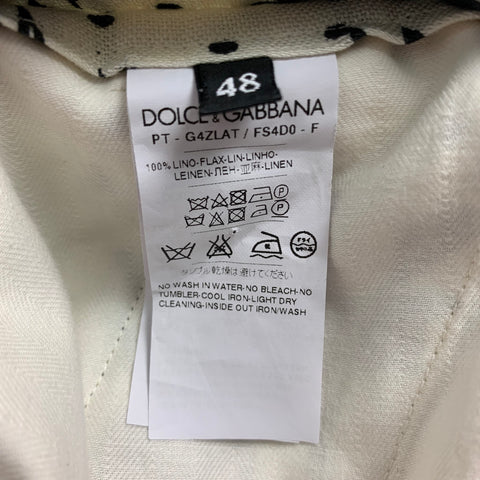 DOLCE & GABBANA Size 32 Beige Black Print Linen Pleated Dress Pants