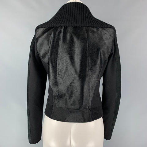 ELIE TAHARI Size S Black Wool Blend Suede Knitted Collar Jacket