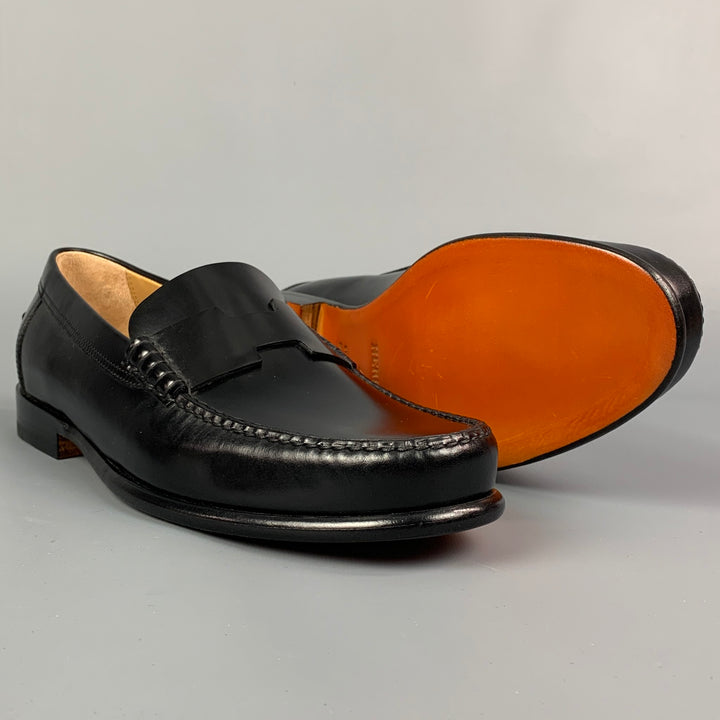 HERMES Size 9 Black Leather Slip On Kennedy Loafers