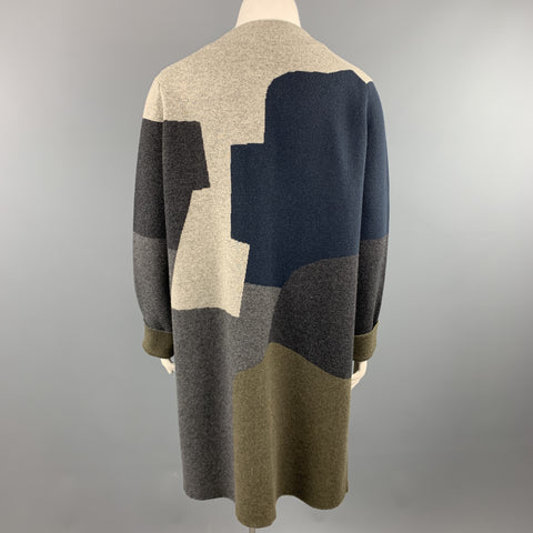 JIL SANDER Size 12 Grey Navy & Olive Green Color Block Cashmere Coat