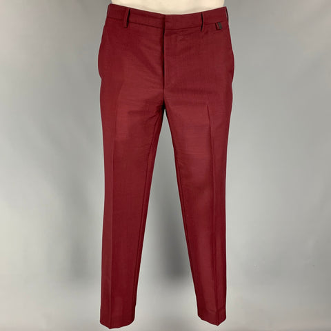 PRADA Size 42 Burgundy Mohair / Wool Peak Lapel Suit