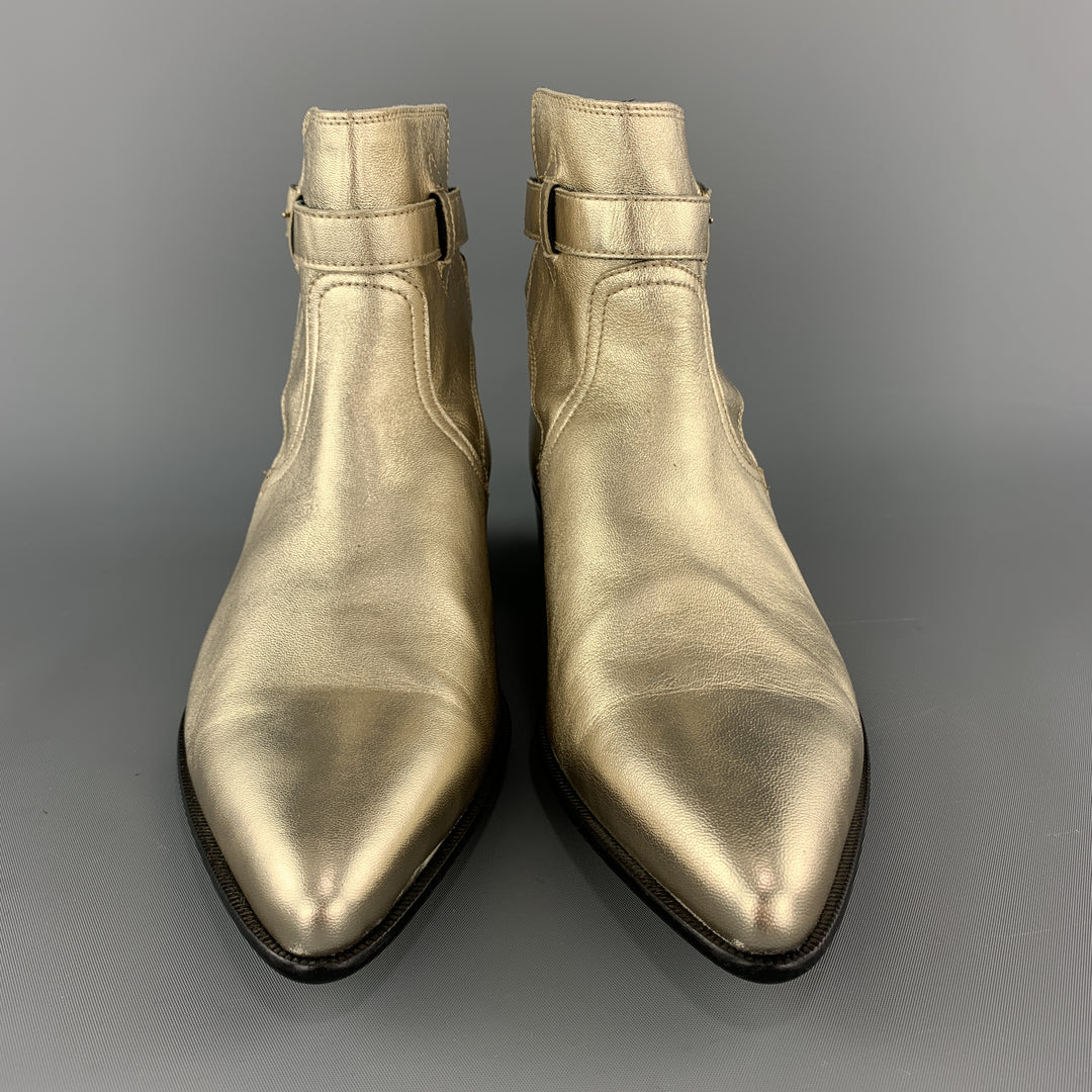 PAUL SMITH Size 9 Gold Metallic Leather Pointed DYLAN Ankle Boots