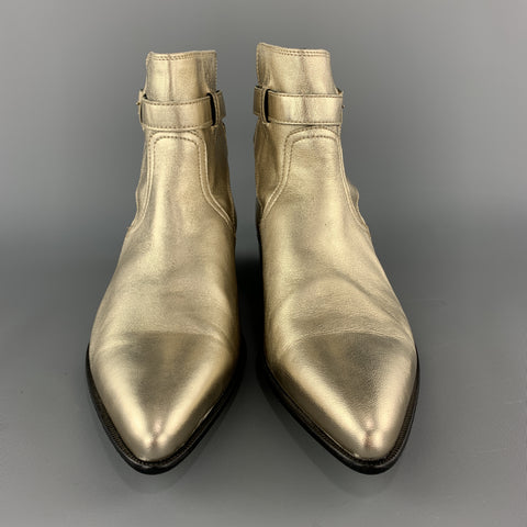 PAUL SMITH Talla 9 Botines DYLAN en punta de cuero metalizado dorado