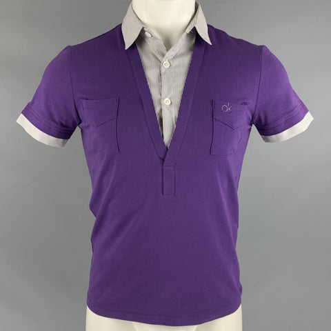 MOFU FASHION Size M Purple White Mixed Fabrics Short Sleeve Shirt