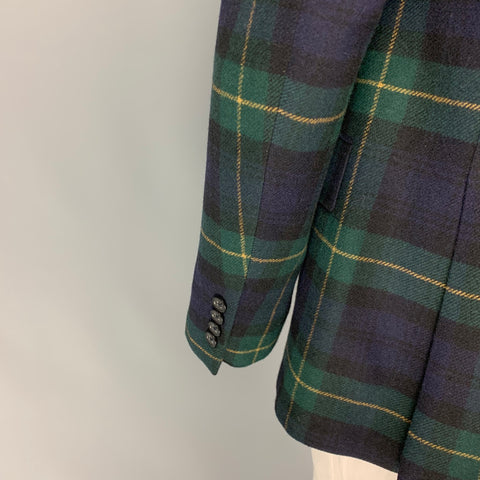POLO by RALPH LAUREN Size 46 Green Navy Plaid Wool Cashmere Sport Coat