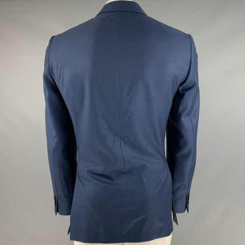 VALENTINO Size 42 Navy Black Houndstooth Wool Single Breasted Sport Coat