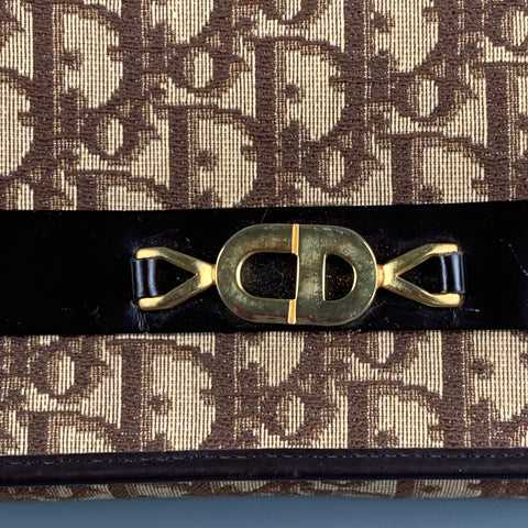 Vintage CHRISTIAN DIOR Brown Beige Monogram Canvas Leather Handbag