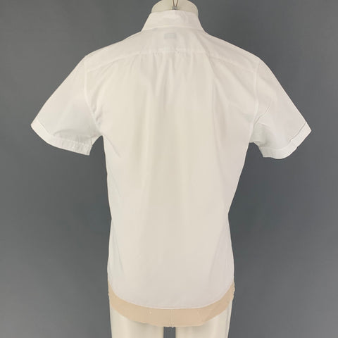 PAUL SMITH Size M White Contrast Trim Cotton Raw Edge Short Sleeve Shirt