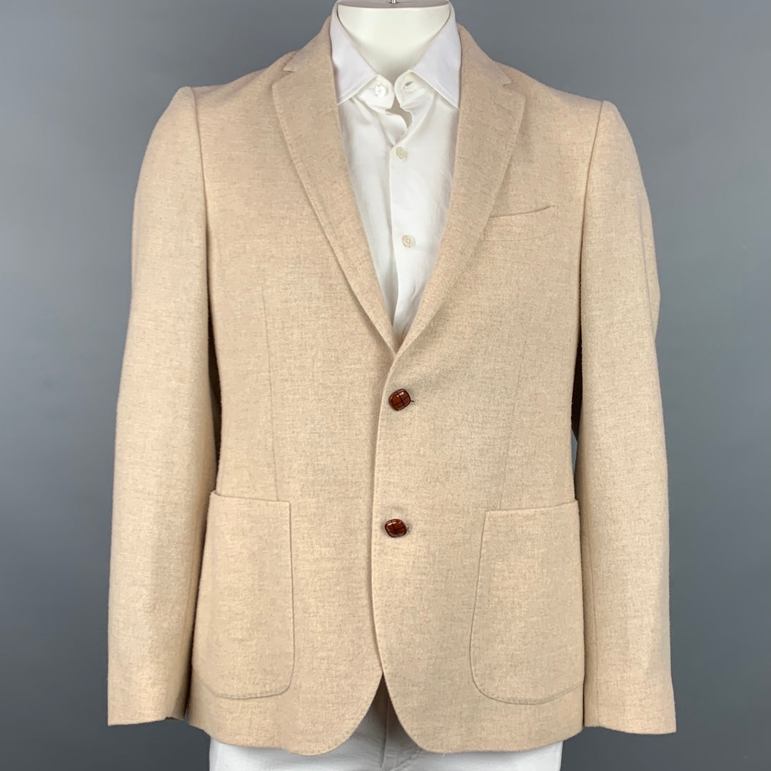 ETRO Taille 42 Manteau de sport à revers cranté en laine mélangée beige chiné