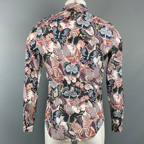 VALENTINO Taille S Chemise à manches longues en coton imprimé multicolore avec boutons cachés