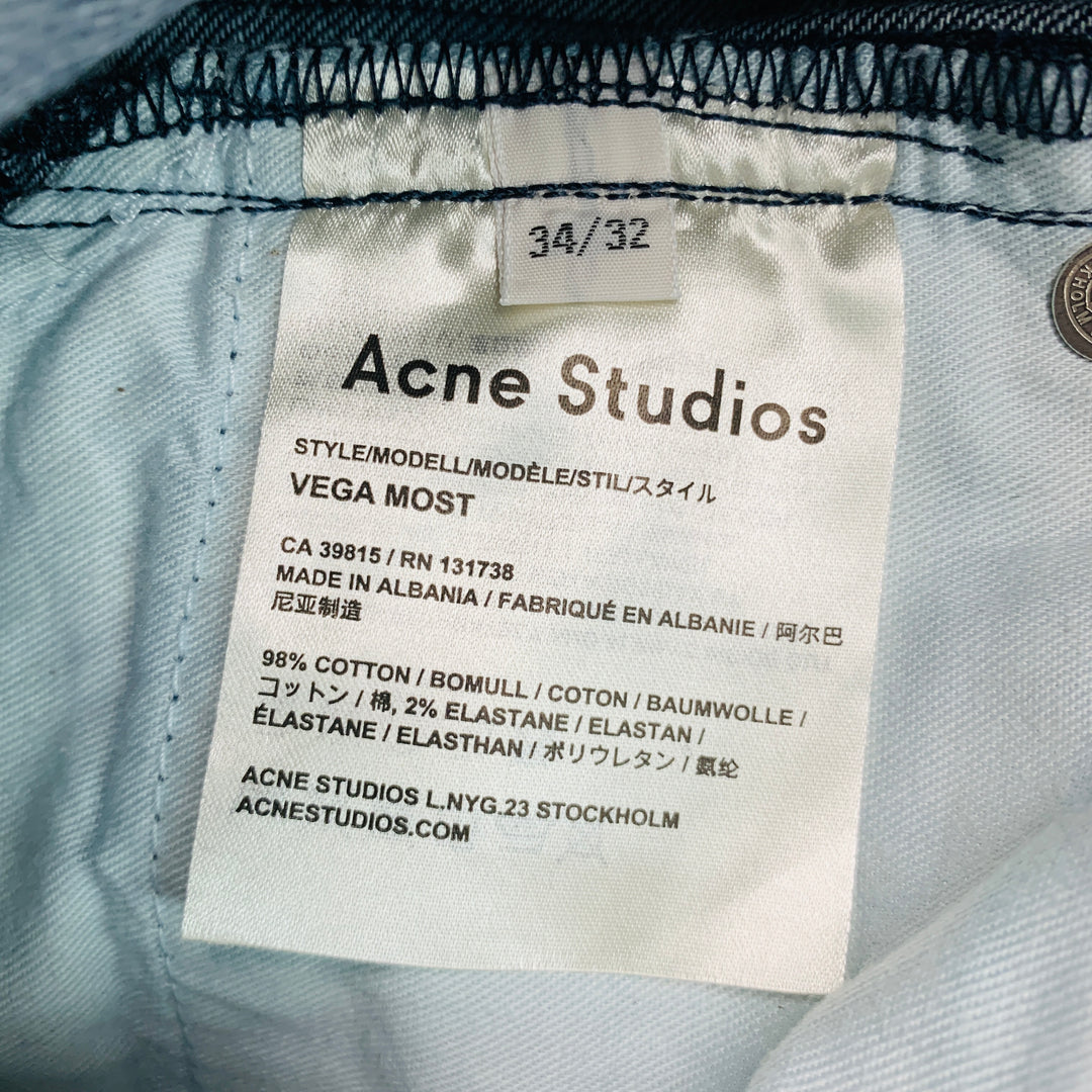 ACNE STUDIOS Talla 34 Pantalones casuales de mezcla de algodón azul marino con 5 bolsillos