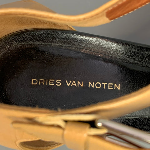 DRIES VAN NOTEN Size 8.5 Black & Tan Leather Color Block Sandals