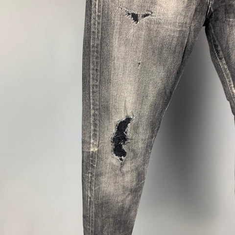 JOHN ELLIOTT Size 34 Grey Distressed Cotton Button Fly Jeans