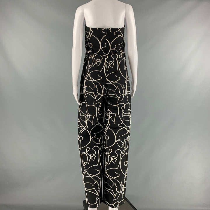 MARIA CORNEJO Size 6 Black White Abstract Strapless Jumpsuits