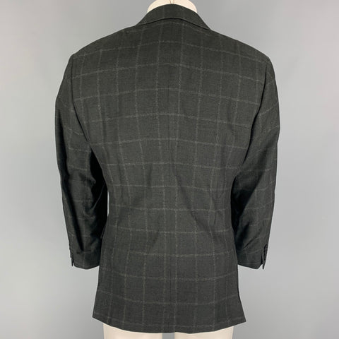 CANALI Size 38 Charcoal Window Pane Silk Blend Notch Lapel Sport Coat