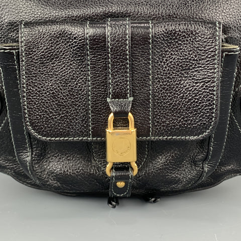 MARC JACOBS Black Leather Gold Tone Lock Zip Hobo Handbag