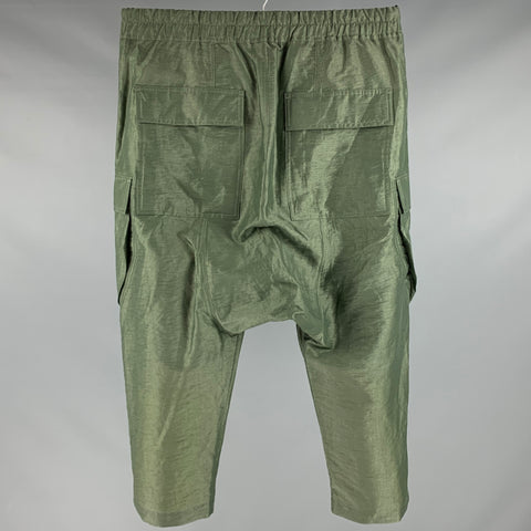 RICK OWENS SS23 Taille 34 Pantalon décontracté en nylon et lin vert à entrejambe bas