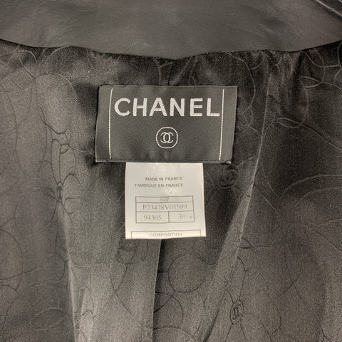 CHANEL Size 6 Black Snake Piping Cropped Leather 04 P Jacket