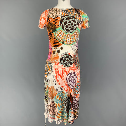 BLUMARINE Size 2 Multi-Color Acetate Blend Abstract Short Sleeve Dress