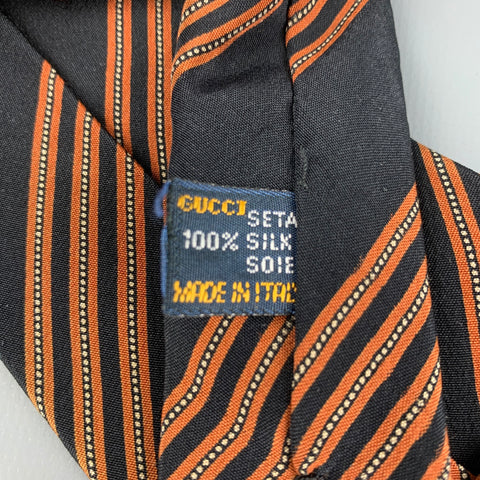 GUCCI Black & Tan Diagonal Stripe Silk Tie