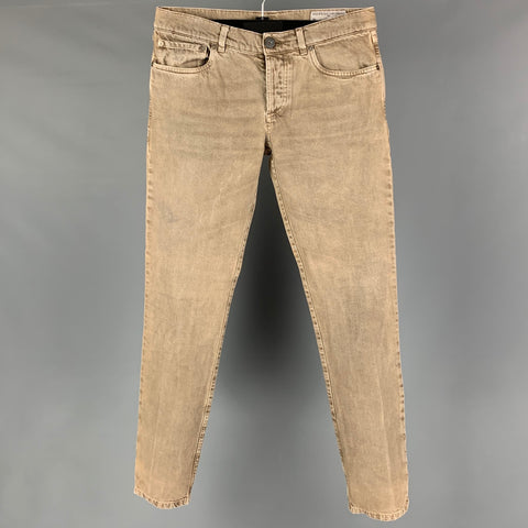 BRUNELLO CUCINELLI Size 32 Khaki Cotton Slim Button Fly Jeans