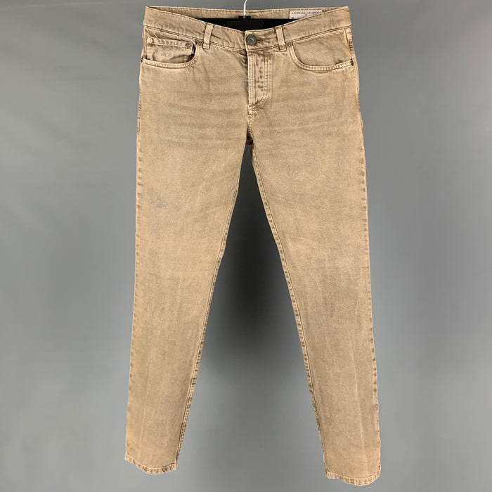 BRUNELLO CUCINELLI Talla 32 Vaqueros ajustados de algodón color caqui con bragueta de botones