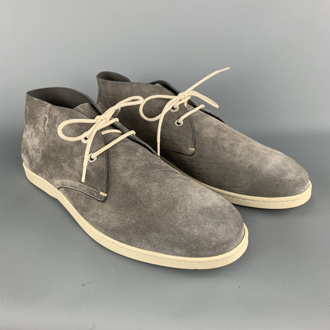 SALVATORE FERRAGAMO Size 11.5 Grey Suede Lace Up Chukka Boots