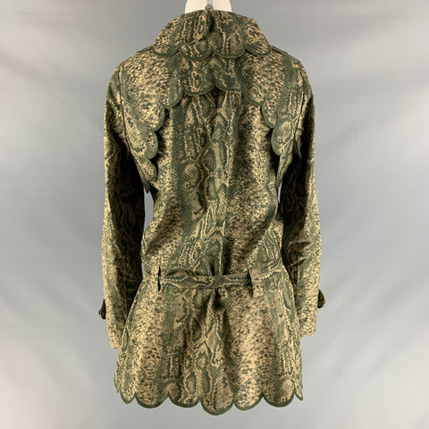 L.A.M.B Size 10 Olive & Beige Cotton Blend Snake skin print Belted Coat