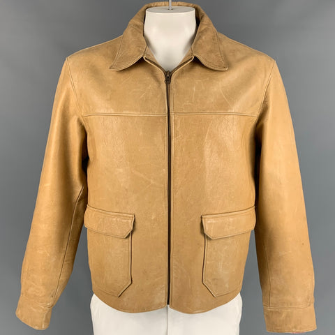 RRL by RALPH LAUREN Size L Beige Leather Zip Up Jacket