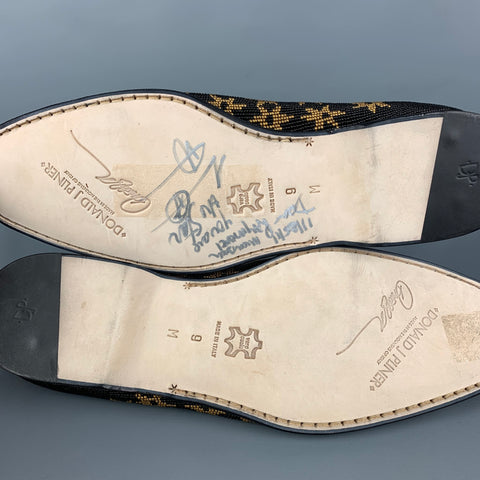 DONALD J PLINER Size 9 Black Gold Stars Beaded Leather Slip On Loafers