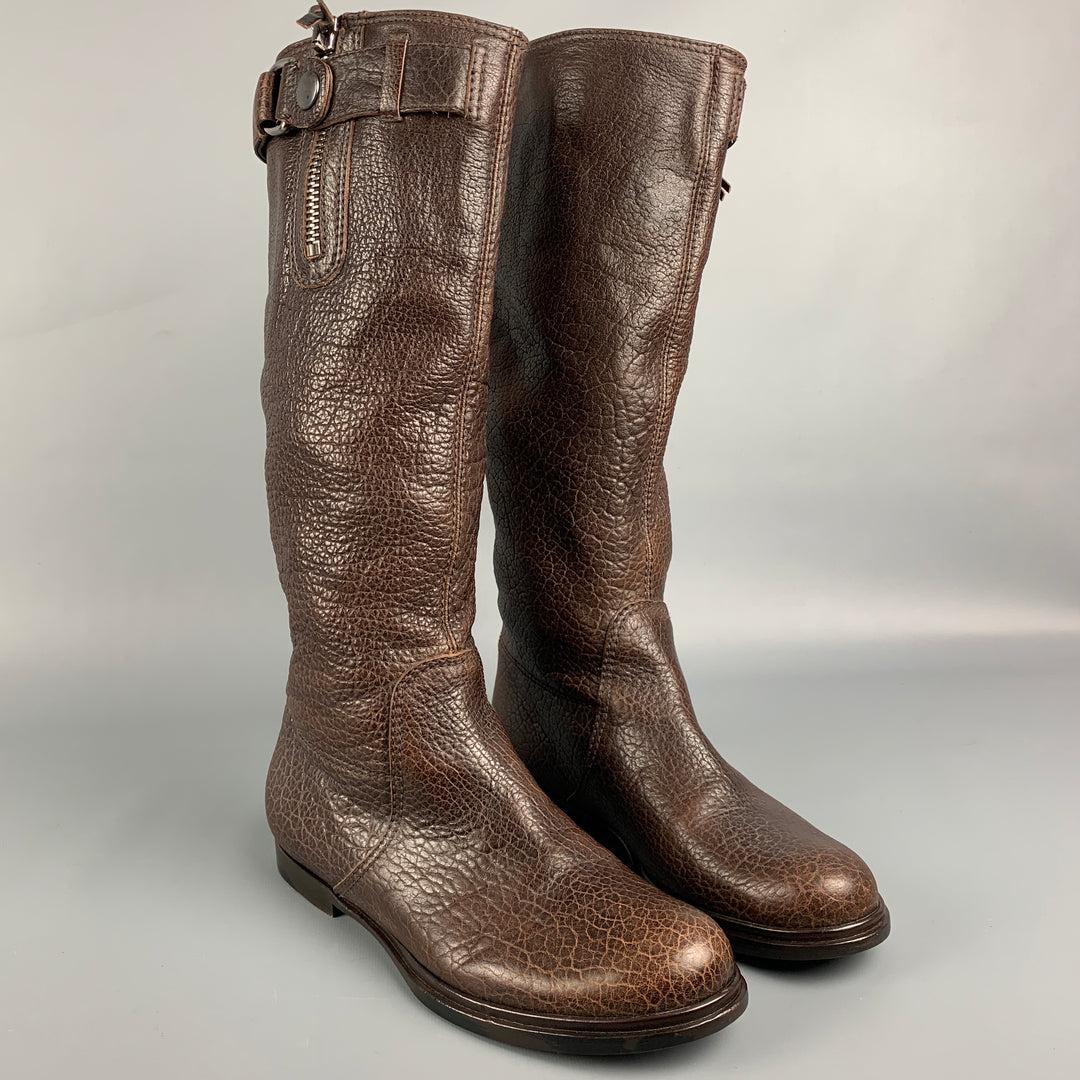 MIU MIU Size 7.5 Brown Pebble Grain Leather Boots